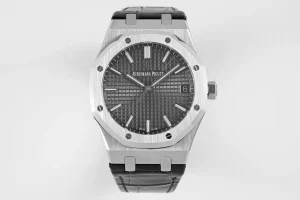 Audemars Piguet Royal Oak Stainless Steel Watch 15500 with Black Dial on Leather Strap