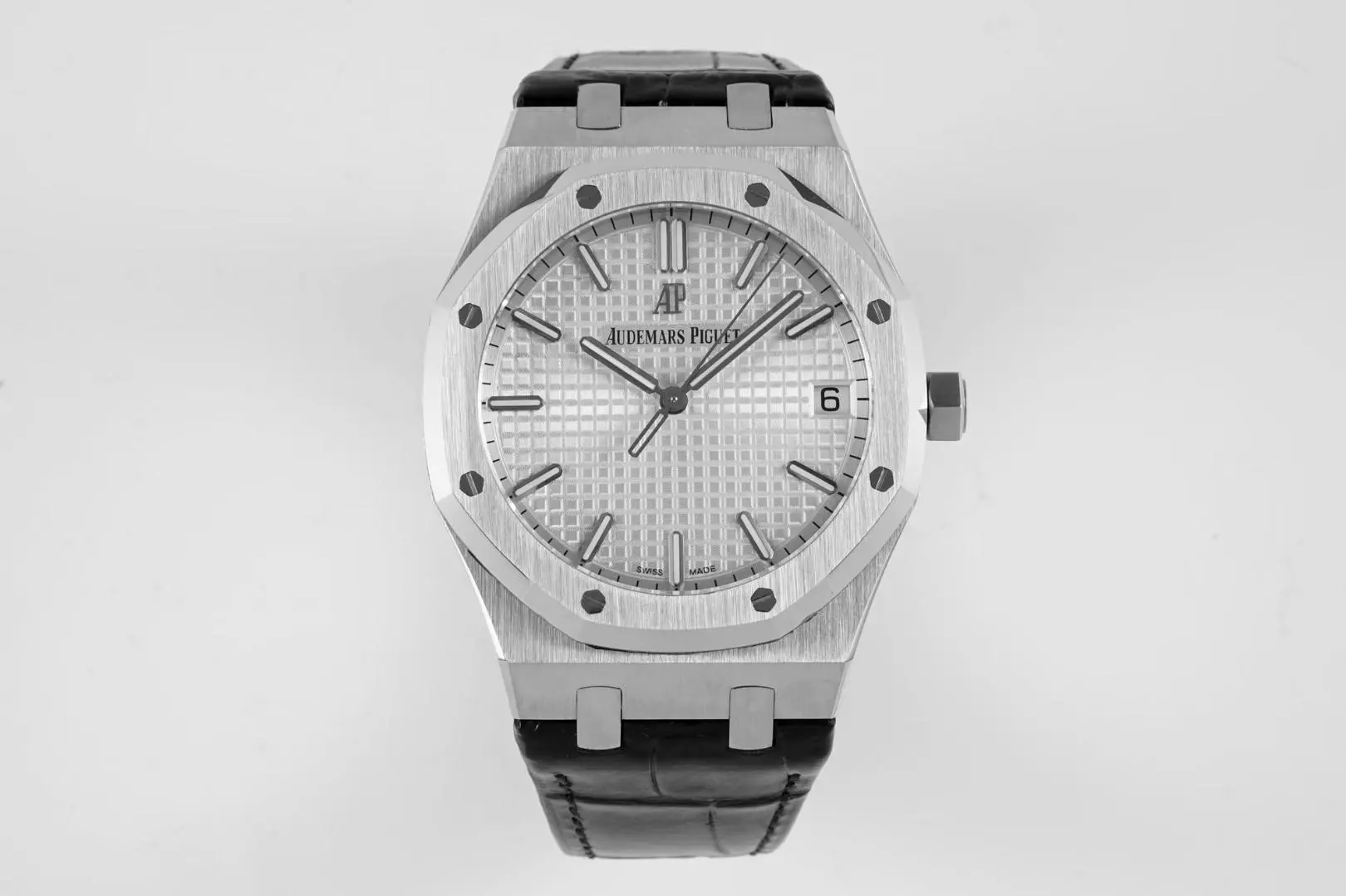 Audemars Piguet Royal Oak Stainless Steel Watch 15500 with Black Leather Strap