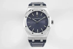 Audemars Piguet Royal Oak Stainless Steel Watch 15500 with Blue Dial on Leather Strap