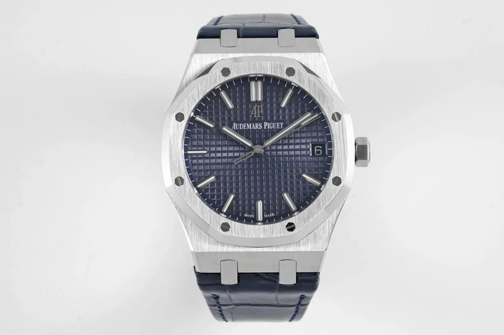 Audemars Piguet Royal Oak Stainless Steel Watch 15500 with Blue Dial on Leather Strap