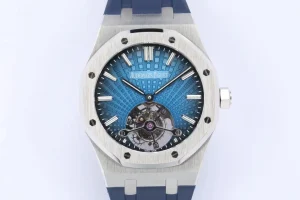 Audemars Piguet Royal Oak ultra-thin tourbillon - Blue Dial, Platinum Hands and Silicone Strap. 41mm Stainless steel Case.