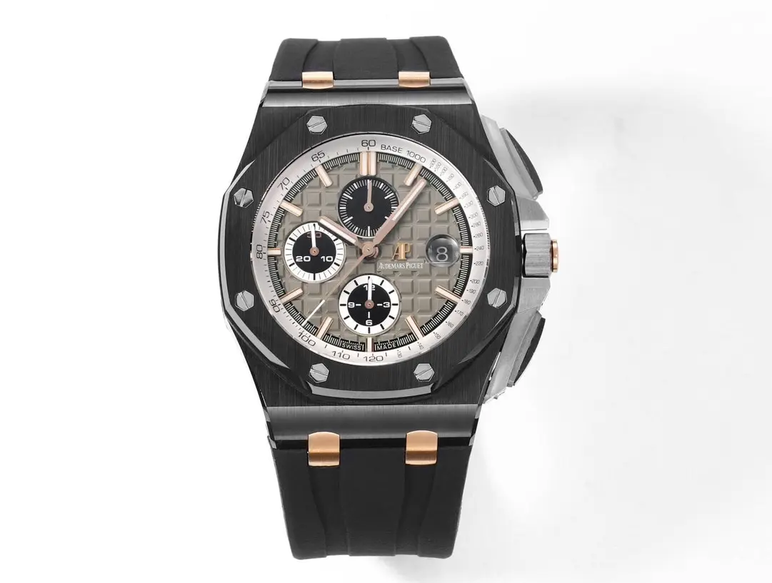 Audemars Piguet Royal Oak Offshore Chronograph in Rose Gold and Black with Grey Dial on Rubber Strap