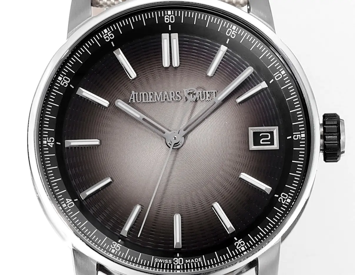 Audemars Piguet CODE 1159 Stainless Steel Watch with Smoked Dial, Beige Fabric Strap and 41mm - Image 2