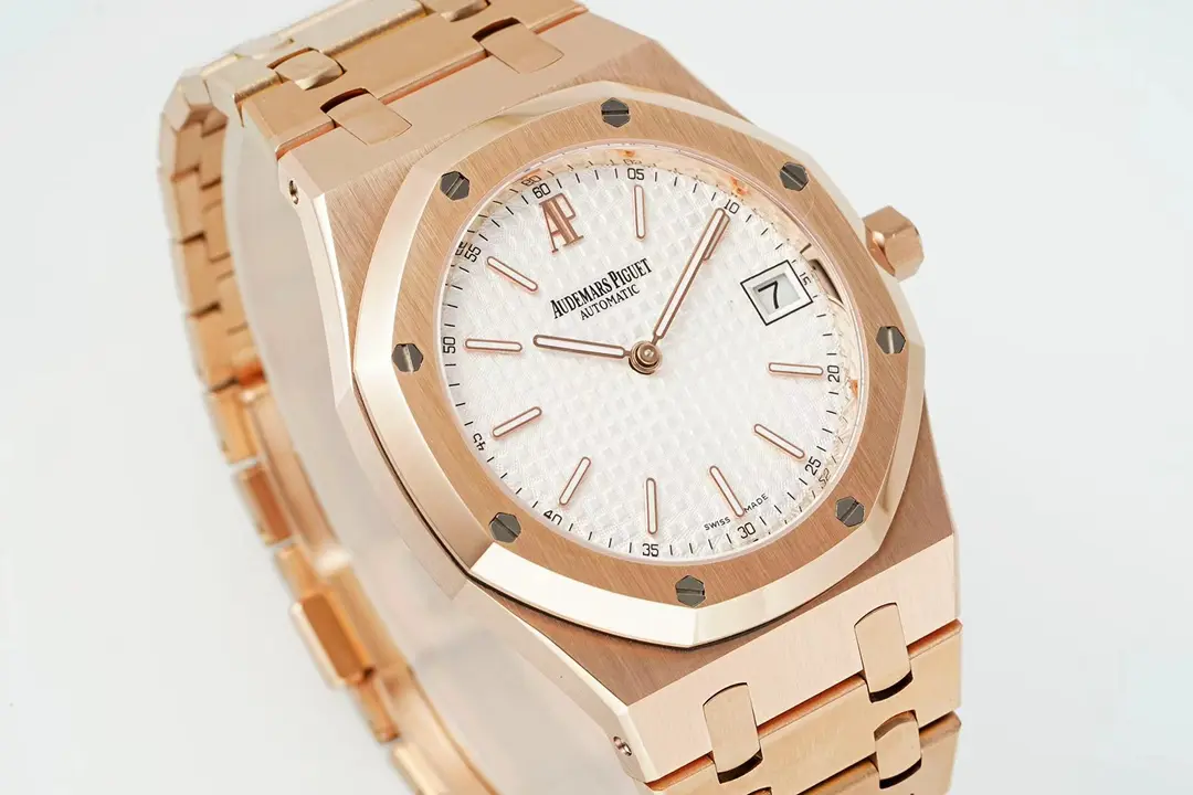Audemars Piguet Royal Oak Watch 15202 Rose Gold with White Dial & Petite Tapisserie Pattern - Image 3
