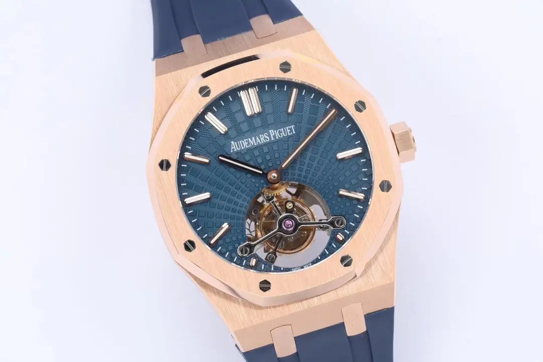 Audemars Piguet Royal Oak ultra-thin Tourbillon, Rose Gold Case, Blue Dial and Rubber Strap - Image 3