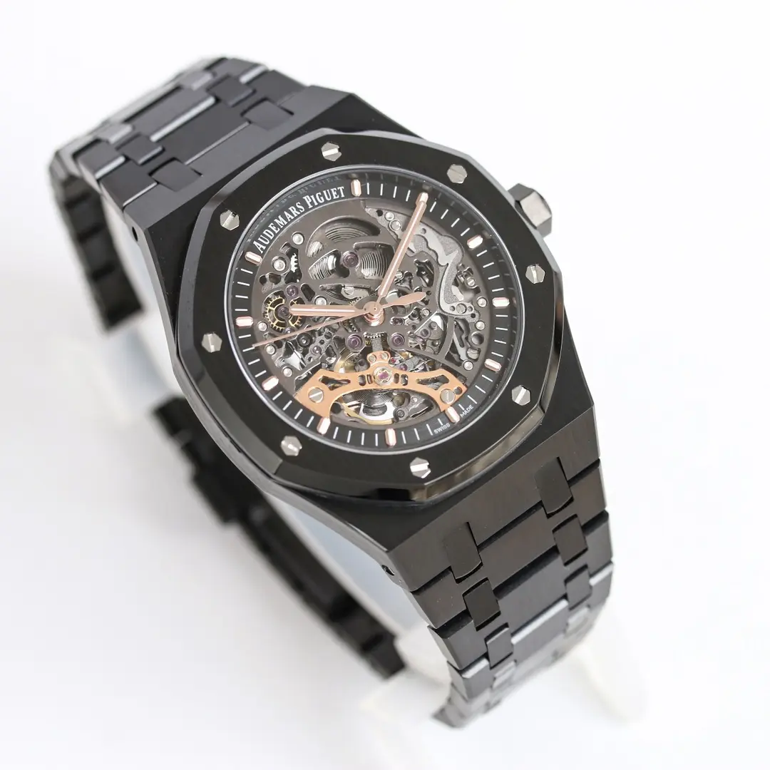 Audemars Piguet Royal Oak Black Ceramic Men's Mechanical Watch, 15407ST.OO.1220ST.01, 41mm, Skeleton dial with Rose Gold Markers and Calibre 3132 Movement - Image 3