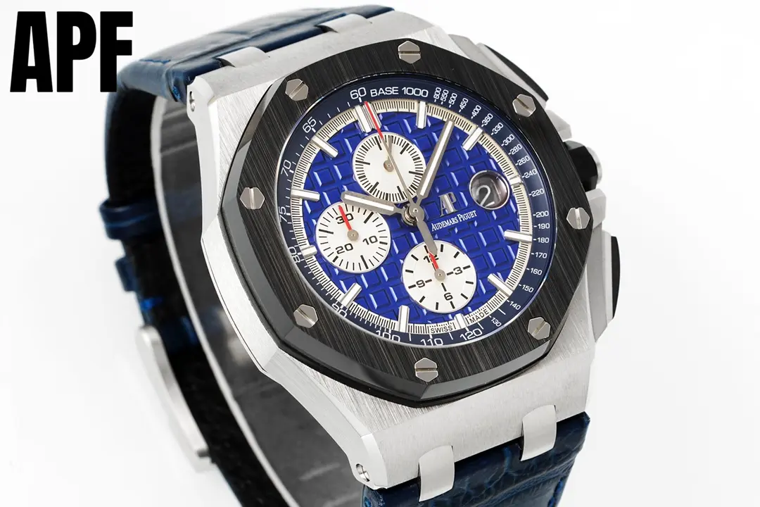 Audemars Piguet Royal Oak Offshore Series 26470 42mm Blue Dial Stainless steel Watch with Blue Leather Strap - Image 3