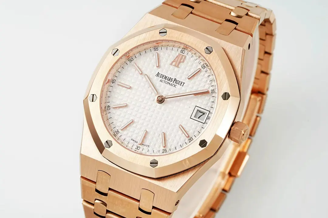 Audemars Piguet Royal Oak Watch 15202 Rose Gold with White Dial & Petite Tapisserie Pattern - Image 4
