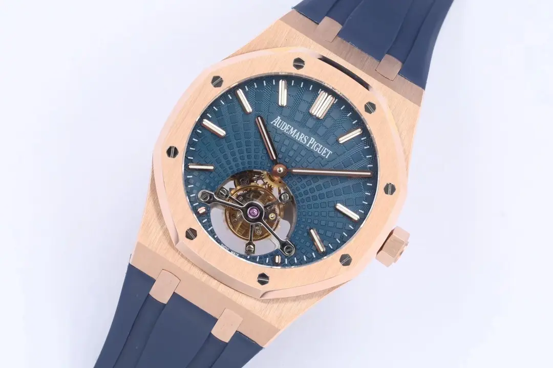 Audemars Piguet Royal Oak ultra-thin Tourbillon, Rose Gold Case, Blue Dial and Rubber Strap - Image 4