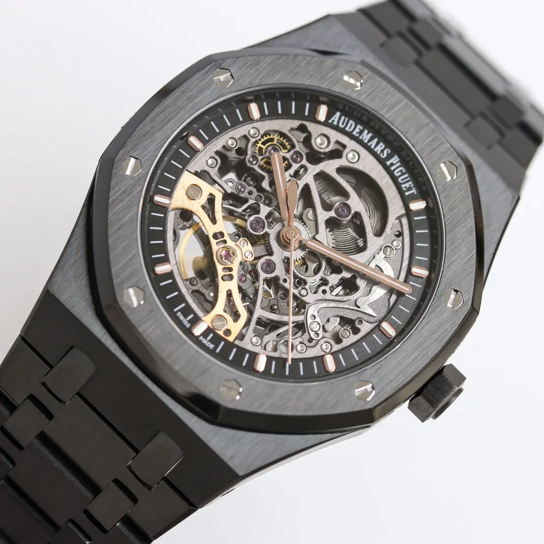 Audemars Piguet Royal Oak Black Ceramic Men's Mechanical Watch, 15407ST.OO.1220ST.01, 41mm, Skeleton dial with Rose Gold Markers and Calibre 3132 Movement - Image 4