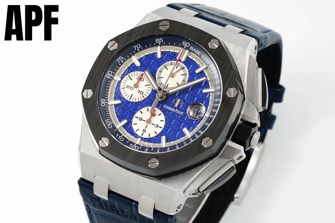 Audemars Piguet Royal Oak Offshore Series 26470 42mm Blue Dial Stainless steel Watch with Blue Leather Strap - Image 4