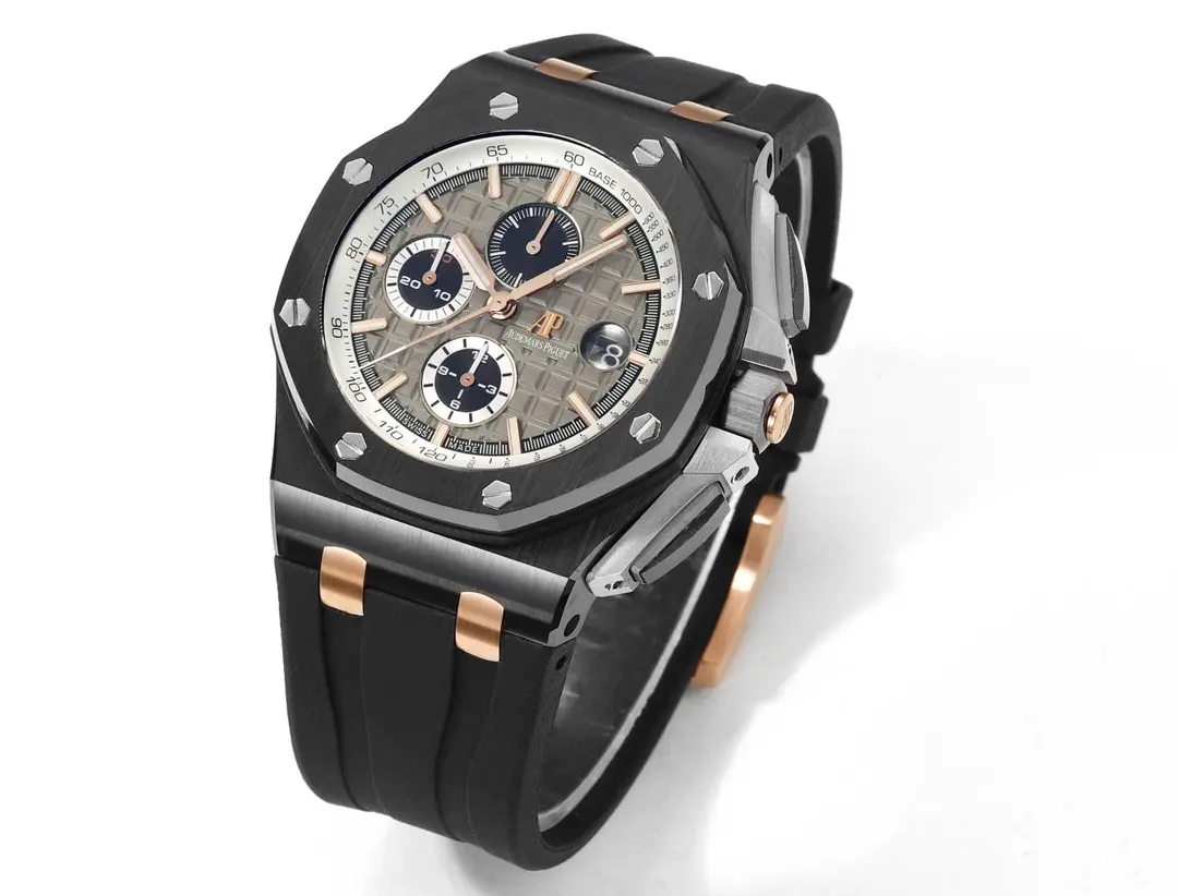 Audemars Piguet Royal Oak Offshore Chronograph in Rose Gold and Black with Grey Dial on Rubber Strap - Image 4