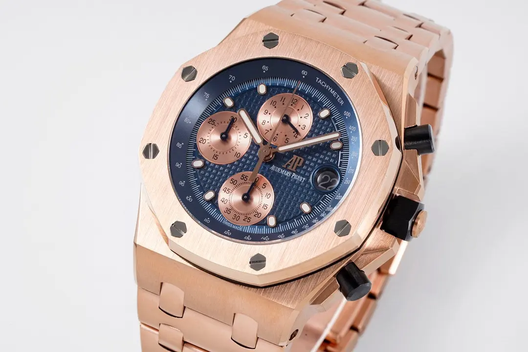 Audemars Piguet Royal Oak Offshore Rose Gold Steel Bracelet Watch With Blue Dial And 4404 Chronograph Motion - Image 4