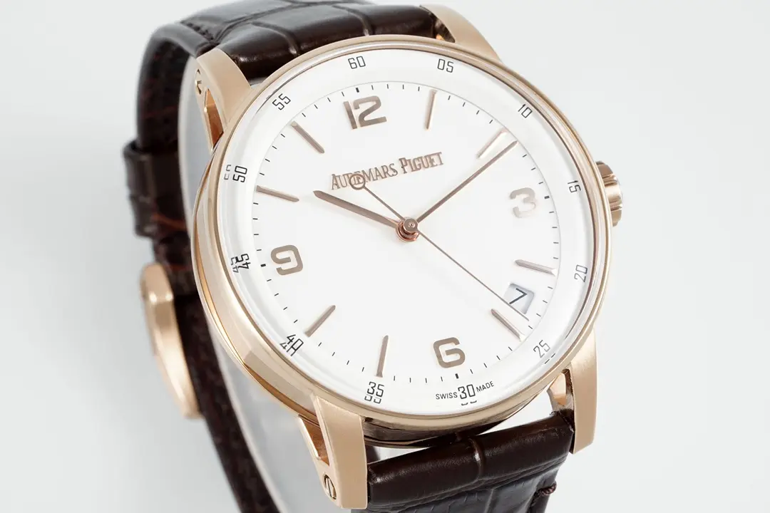 Audemars Piguet CODE 1159 Rose Gold Case with Brown Leather Strap - Blue Dial Three Hand Automatic Watch - Image 4