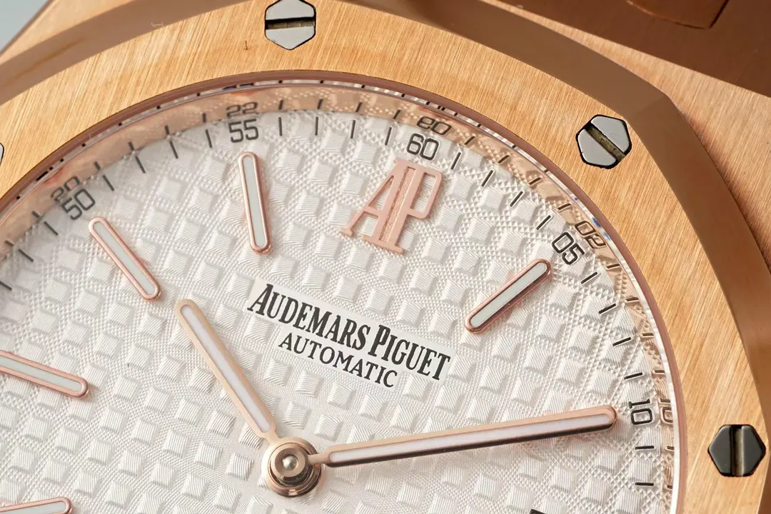 Audemars Piguet Royal Oak Watch 15202 Rose Gold with White Dial & Petite Tapisserie Pattern - Image 5