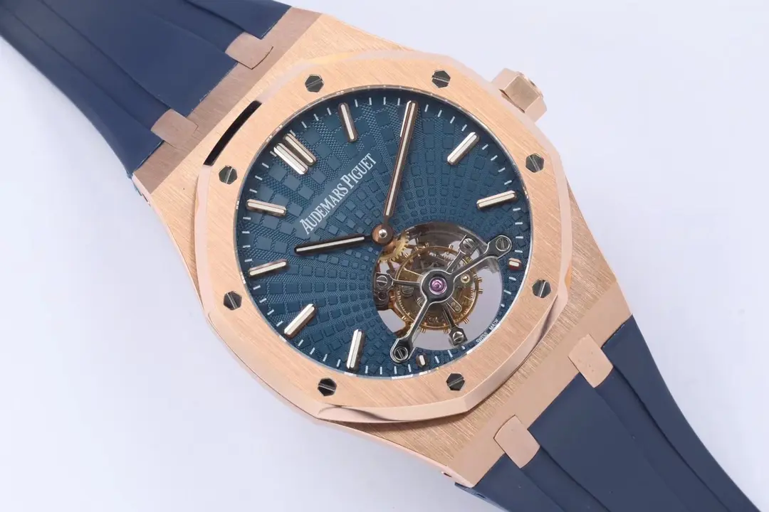 Audemars Piguet Royal Oak ultra-thin Tourbillon, Rose Gold Case, Blue Dial and Rubber Strap - Image 5