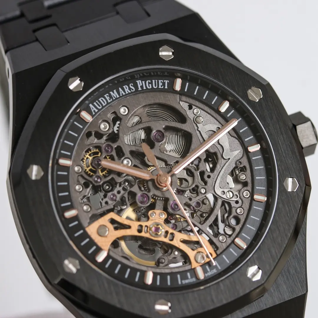 Audemars Piguet Royal Oak Black Ceramic Men's Mechanical Watch, 15407ST.OO.1220ST.01, 41mm, Skeleton dial with Rose Gold Markers and Calibre 3132 Movement - Image 5