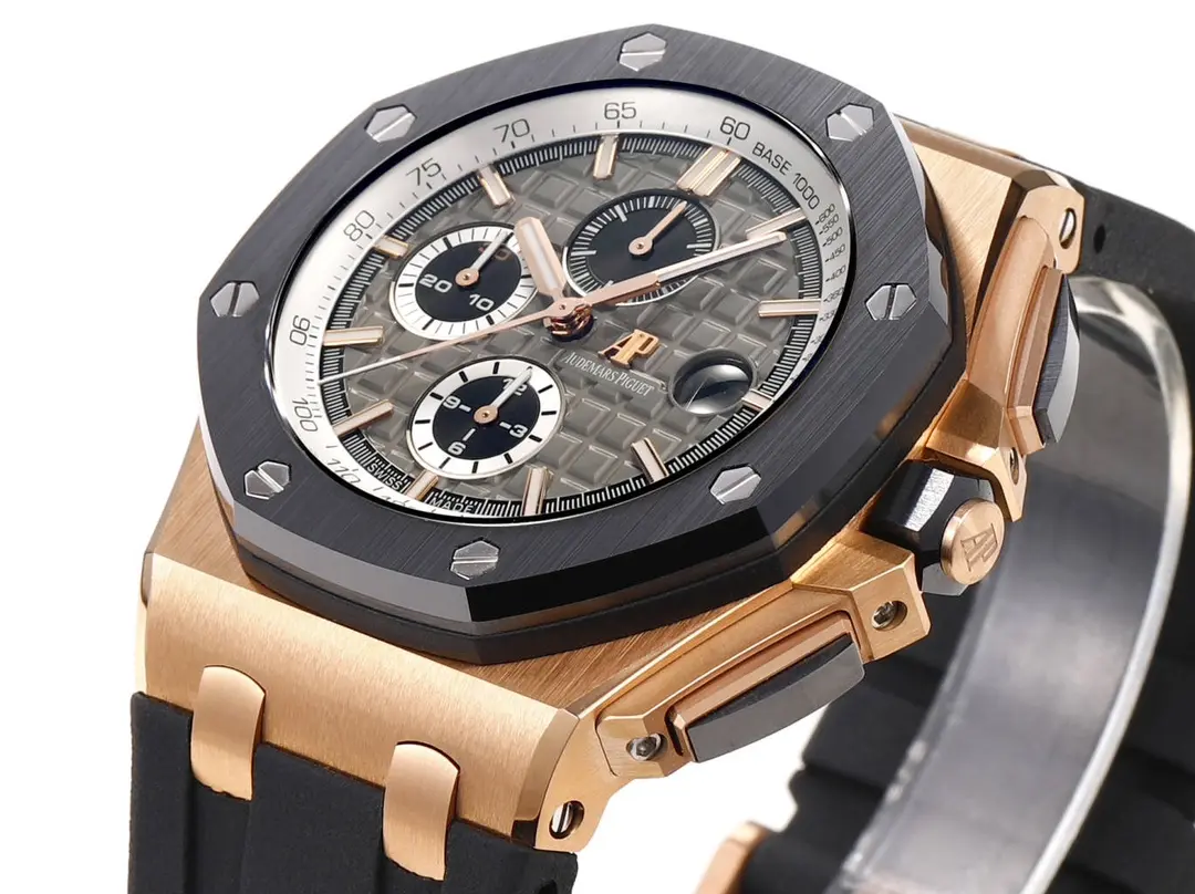 Audemars Piguet Royal Oak Offshore Chronograph Watch in Rose Gold with Black Rubber Strap and Grey Dial - Image 5