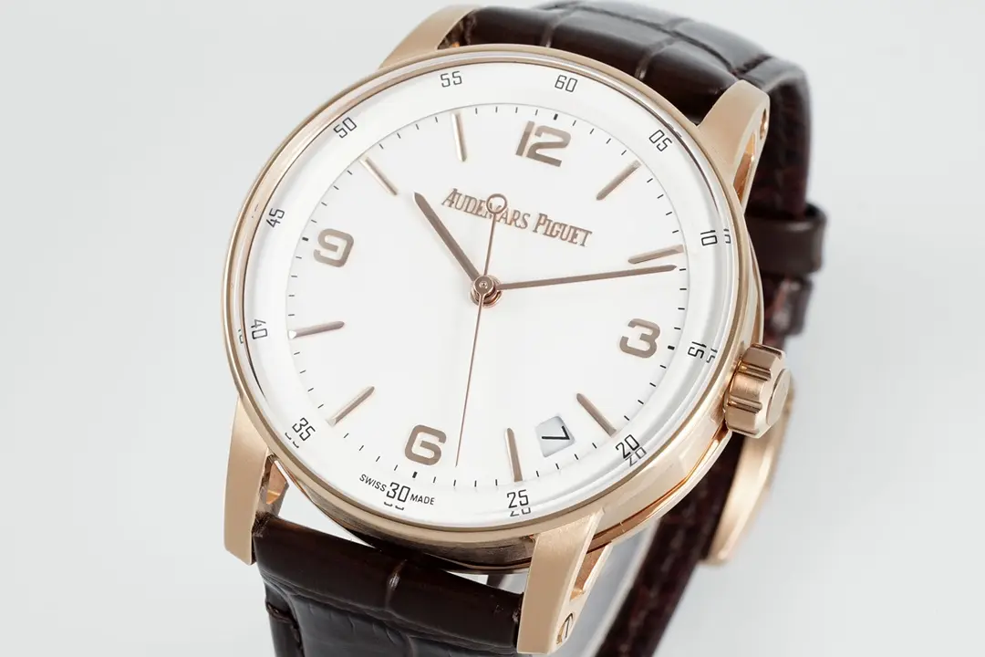 Audemars Piguet CODE 1159 Rose Gold Case with Brown Leather Strap - Blue Dial Three Hand Automatic Watch - Image 5