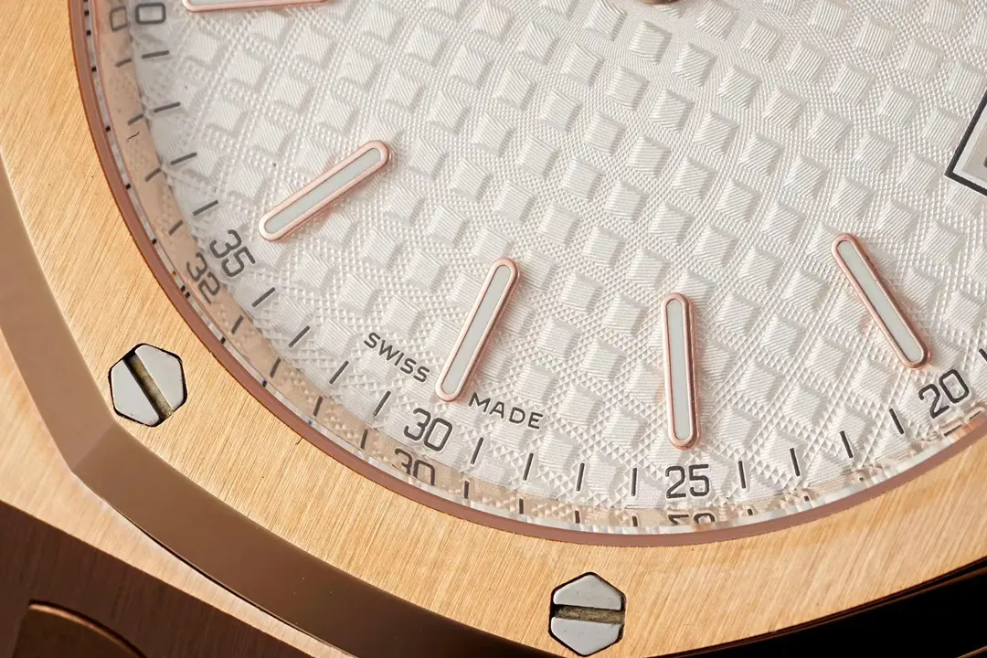 Audemars Piguet Royal Oak Watch 15202 Rose Gold with White Dial & Petite Tapisserie Pattern - Image 6