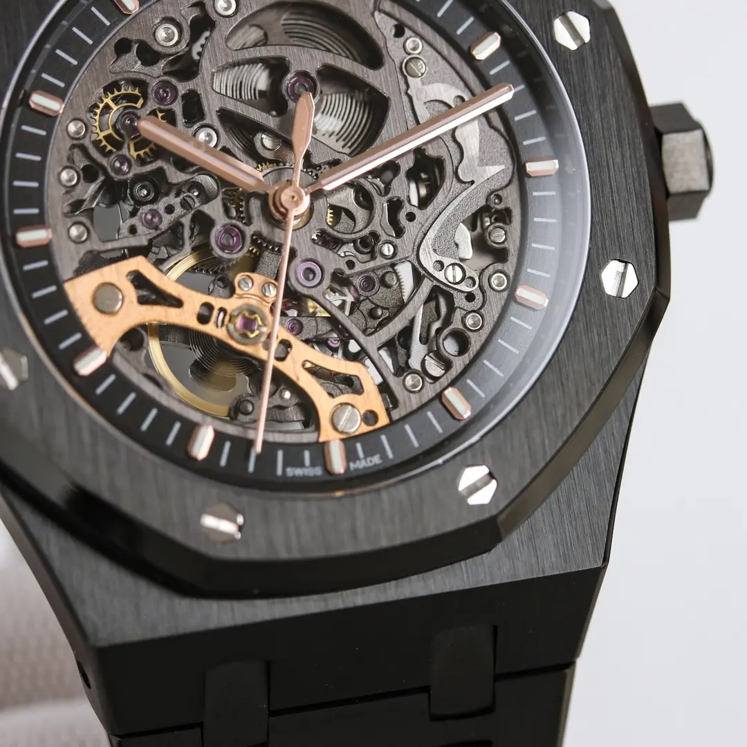 Audemars Piguet Royal Oak Black Ceramic Men's Mechanical Watch, 15407ST.OO.1220ST.01, 41mm, Skeleton dial with Rose Gold Markers and Calibre 3132 Movement - Image 6