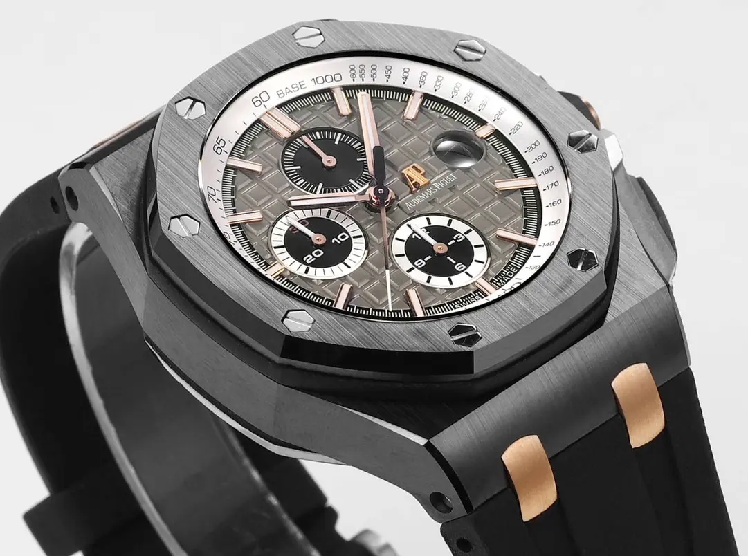Audemars Piguet Royal Oak Offshore Chronograph in Rose Gold and Black with Grey Dial on Rubber Strap - Image 6