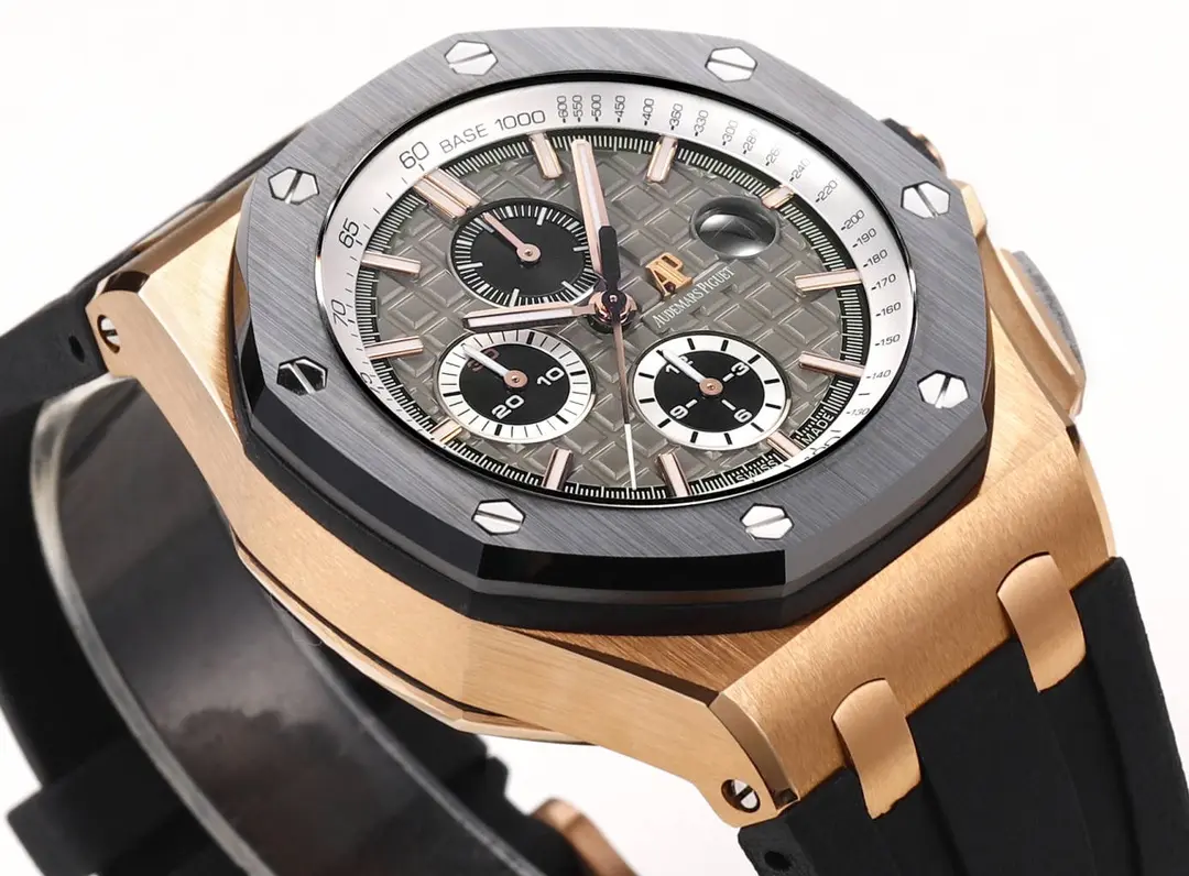 Audemars Piguet Royal Oak Offshore Chronograph Watch in Rose Gold with Black Rubber Strap and Grey Dial - Image 6