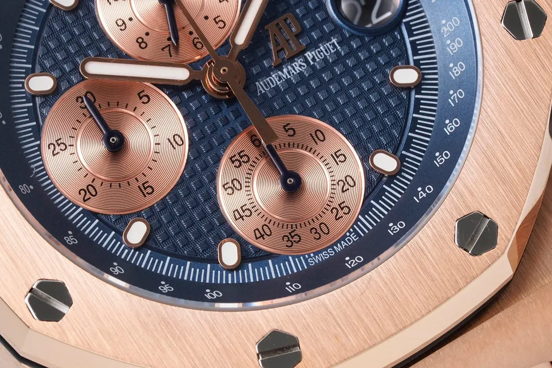 Audemars Piguet Royal Oak Offshore Rose Gold Steel Bracelet Watch With Blue Dial And 4404 Chronograph Motion - Image 6