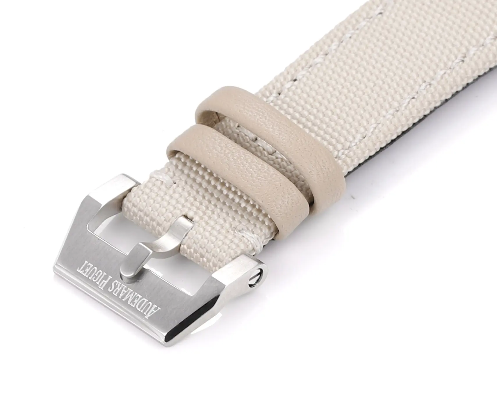 Audemars Piguet CODE 1159 Stainless Steel Watch with Smoked Dial, Beige Fabric Strap and 41mm - Image 5