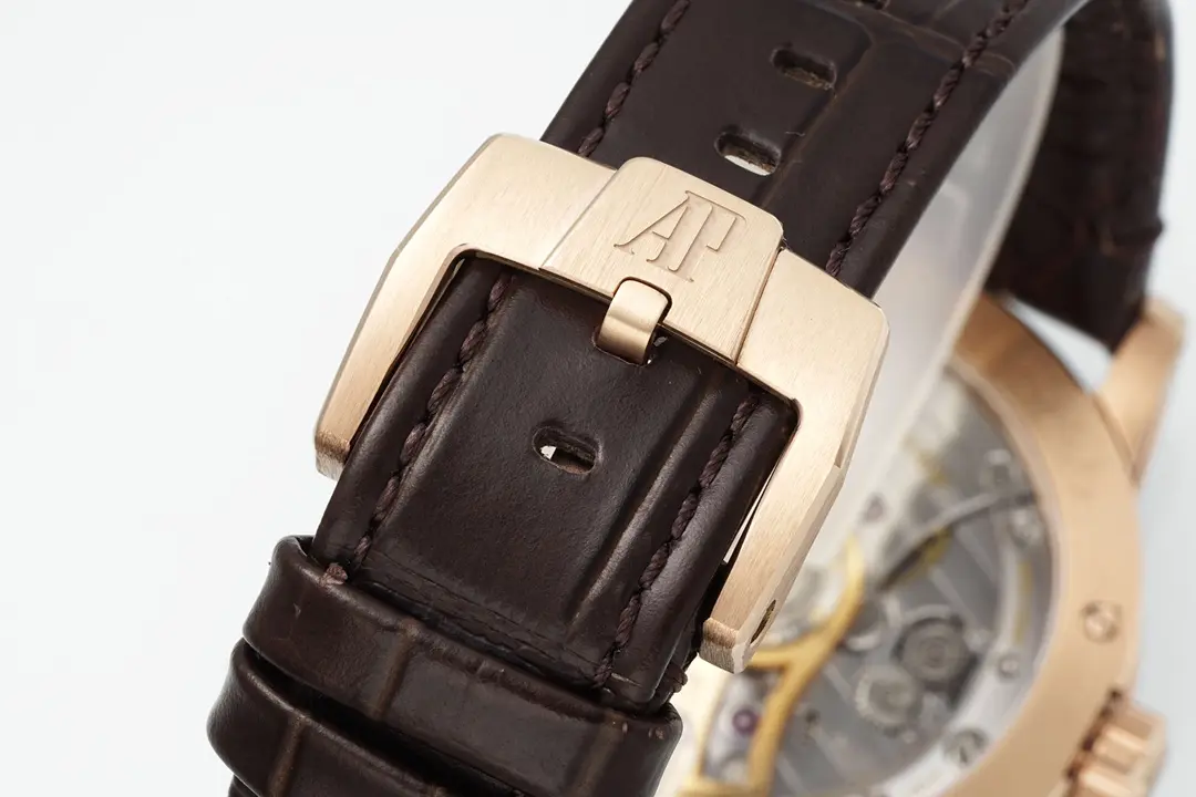 Audemars Piguet CODE 1159 Rose Gold Case with Brown Leather Strap - Blue Dial Three Hand Automatic Watch - Image 7