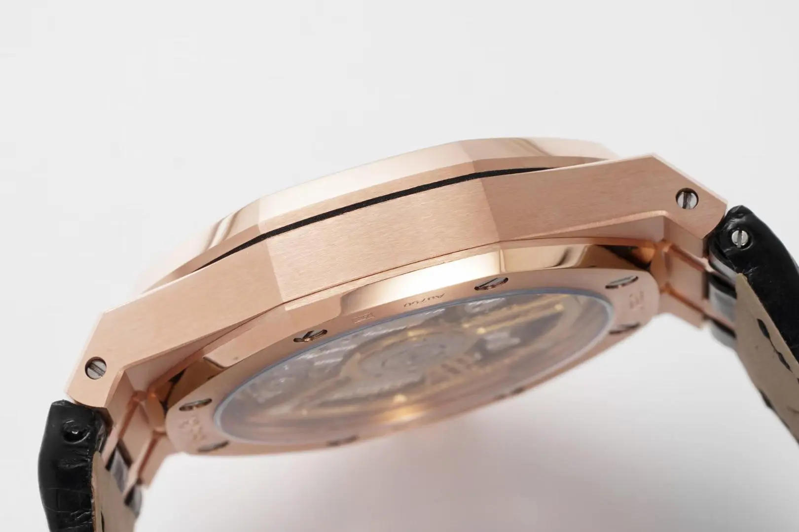 Audemars Piguet Royal Oak Black Dial Black Leather Strap 15500 Rose Gold Watch - Image 8
