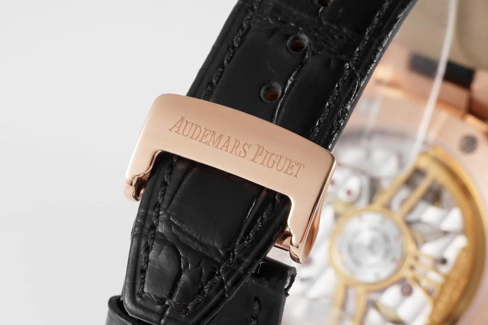 Audemars Piguet Royal Oak Black Dial Black Leather Strap 15500 Rose Gold Watch - Image 9