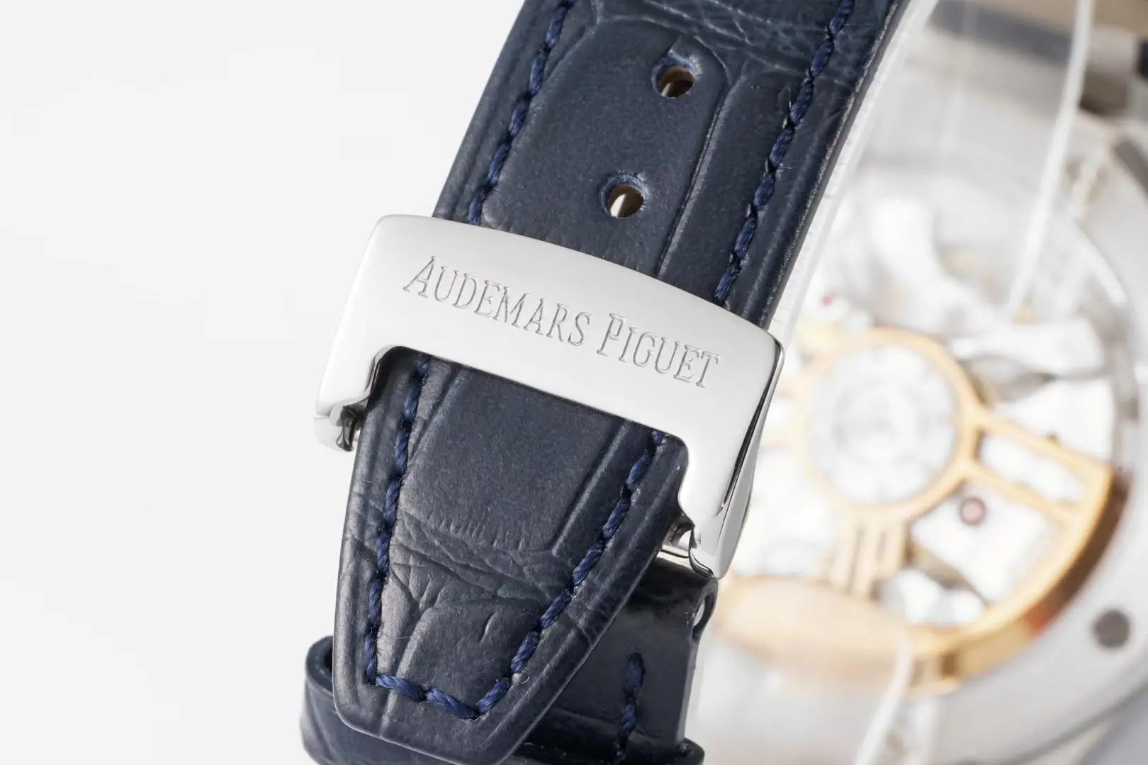 Audemars Piguet Royal Oak Stainless Steel Watch 15500 with Blue Dial on Leather Strap - Image 9