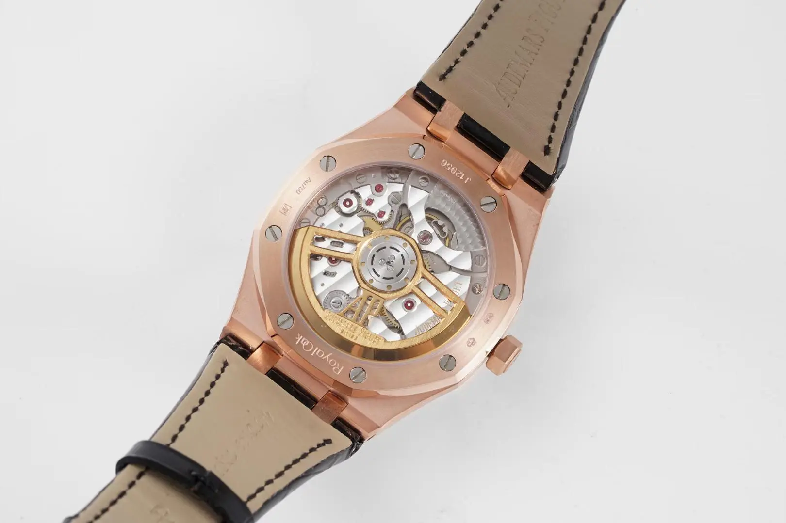Audemars Piguet Royal Oak Black Dial Black Leather Strap 15500 Rose Gold Watch - Image 10