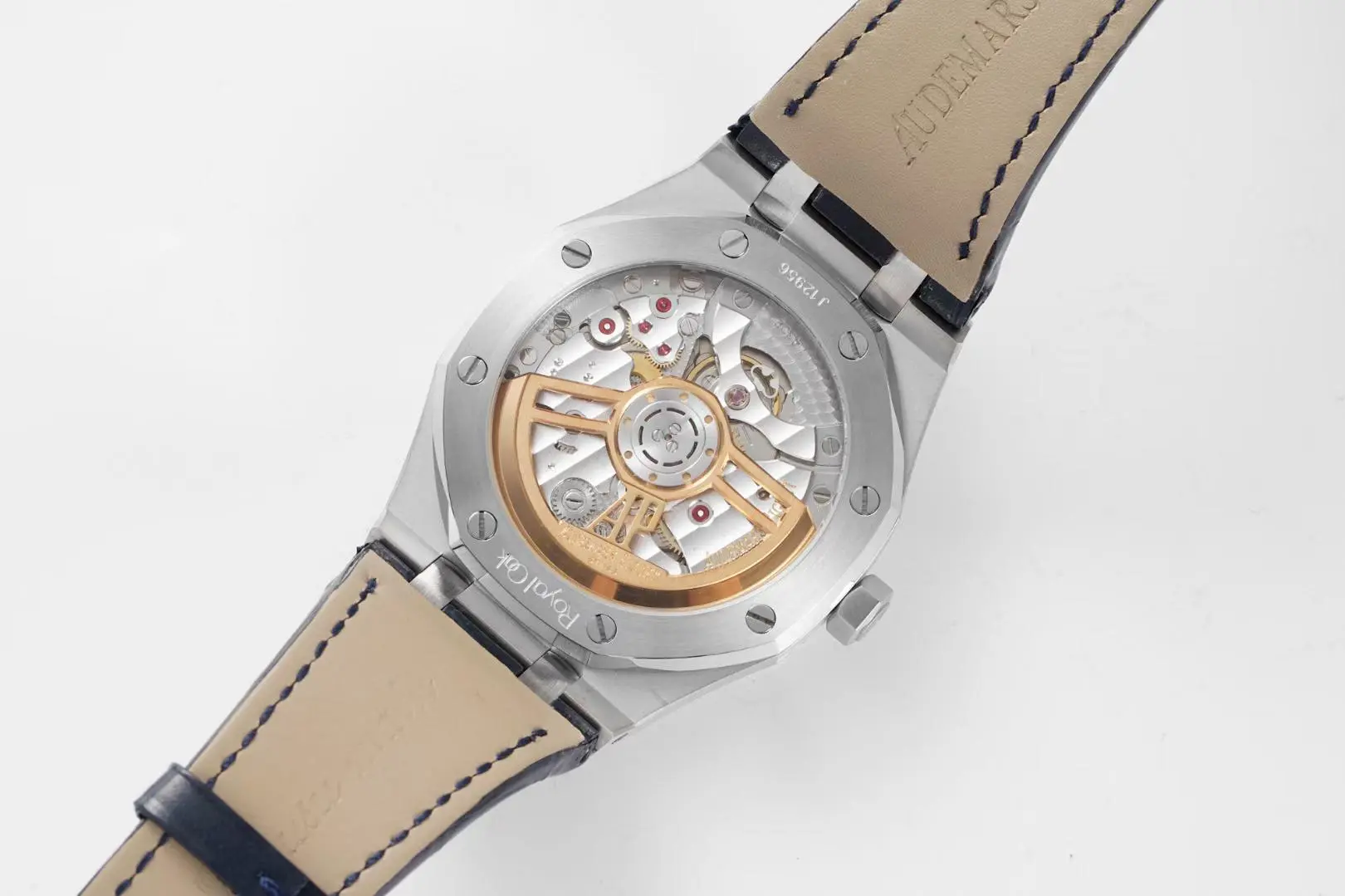 Audemars Piguet Royal Oak Stainless Steel Watch 15500 with Blue Dial on Leather Strap - Image 10